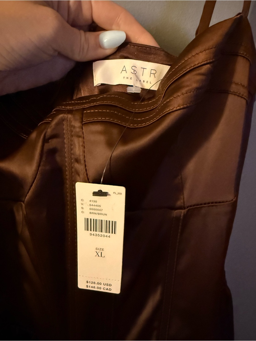 NEW,ASTR-by Anthropologie Brown Satin Fit-and-Flare Dress with Spaghetti Straps - Picture 4 of 5